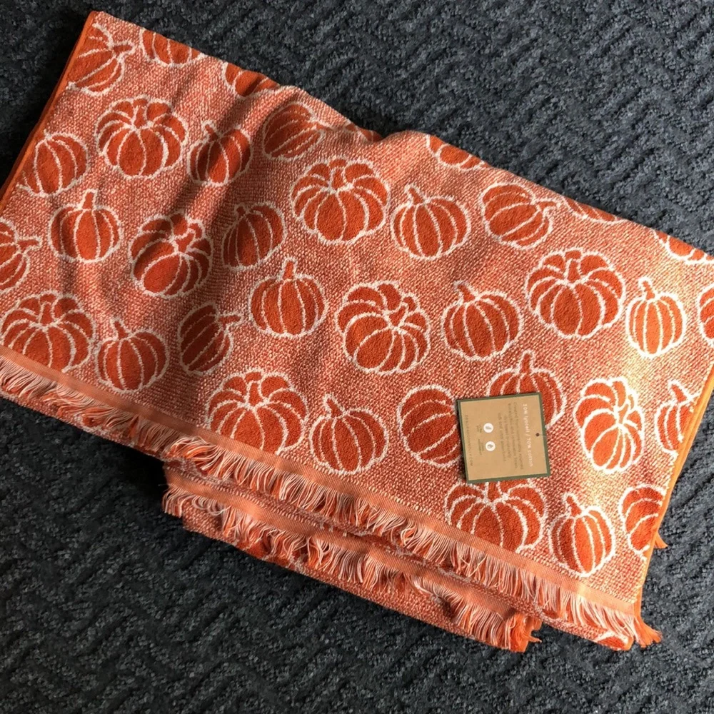 Deborah Connolly Orange Pumpkin Pattern Hand and Bath Towels